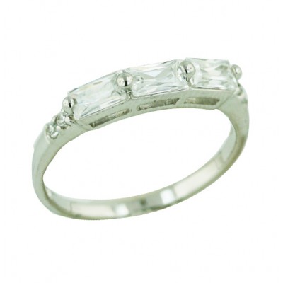 Sterling Silver Ring 3 Clear Cubic Zirconia Baguette