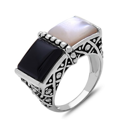SS Ring Oxidized Basketweave W/ Cushion White Mop+