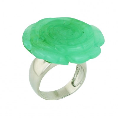 Sterling Silver Ring (W=30mm) Green.Jade Rose