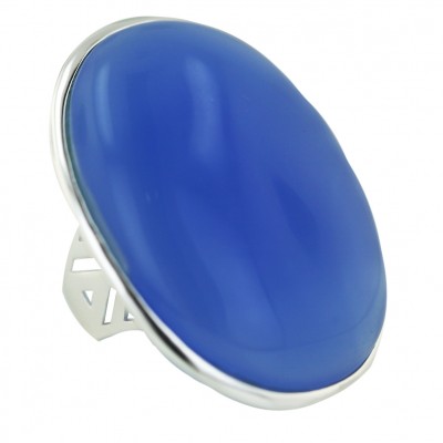 Sterling Silver Ring 40X31mm Cabochon Oval Blue Agate--E-Coate