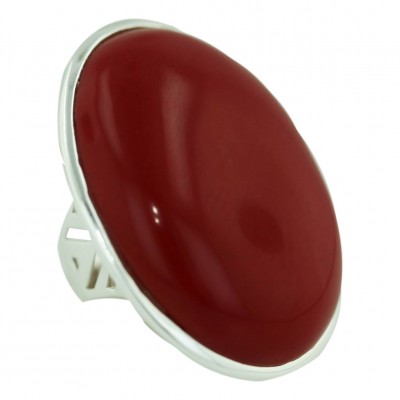 Sterling Silver Ring 40X31mm Cabochon Oval Red Coral--E-Coated