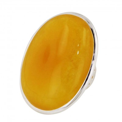 Sterling Silver Ring 40X31mm Cabochon Oval Yellow Jade--E-Coat