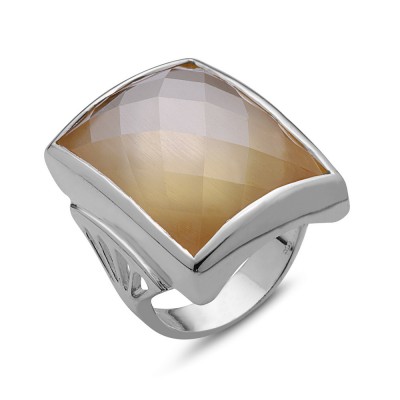 Sterling Silver Ring 24X18mm Chess Cut Canary Cubic Zirconia (Cab Matt Botto