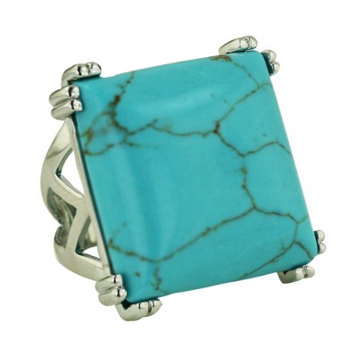 Sterling Silver Ring 25X25mm Faux Turquoise Square