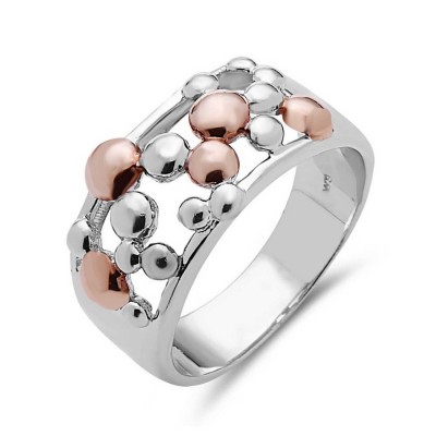 Sterling Silver Ring Plain+Gold Tone Space Dot
