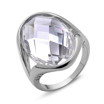 Sterling Silver Ring 23X15mm Chess Cut Oval Clear Cubic Zirconia