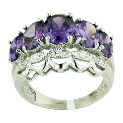 Sterling Silver Ring 9X7mm/8X6mm/7X5mm (5Pcs) Graduated Oval Amethyst - 6