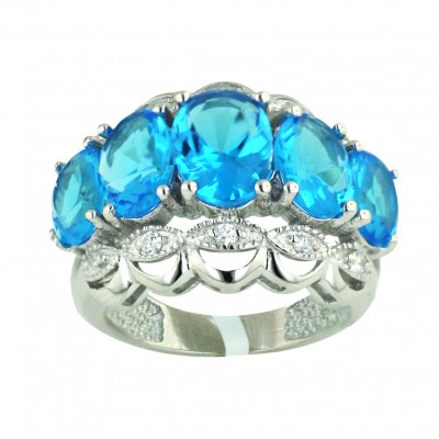 Sterling Silver Ring 9X7mm/8X6mm/7X5mm (5Pcs) Graduated Oval Blu