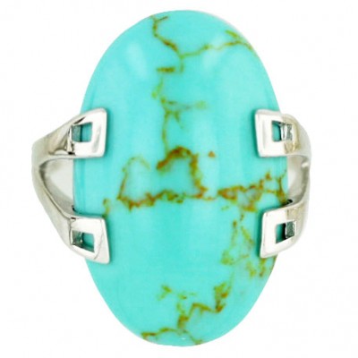 Sterling Silver Ring 25X16mm Oval Cabochon Reconstituent Turquoise
