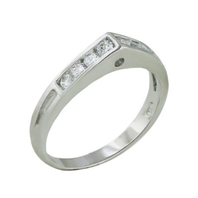 Sterling Silver Ring 2 Side High Rise Clear Cubic Zirconia