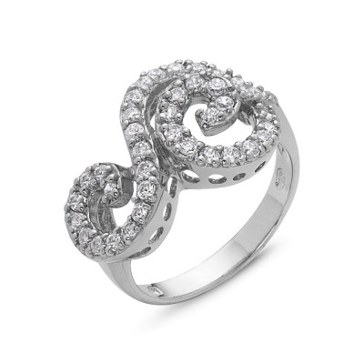 Sterling Silver Ring Spiral 'S' Clear Cubic Zirconia