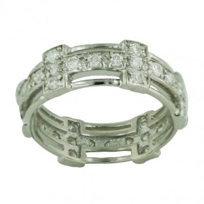 Sterling Silver Ring Clear Cubic Zirconia Cross Eternity Band (W=7mm)