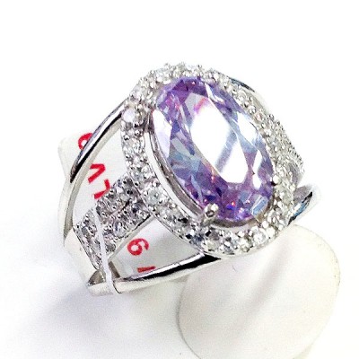 Sterling Silver Ring 13X8mm Oval Lv Cubic Zirconia with Cubic Zirconia Around