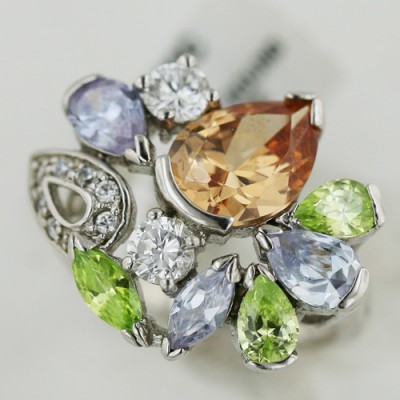 Sterling Silver Ring Mix Round Clear Cubic Zirconia+Tear Drop Champagne,Lg,Lv Cubic Zirconia