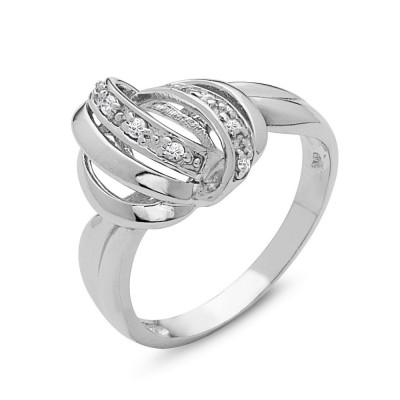 Sterling Silver Ring Plain+Clear Cubic Zirconia Lines