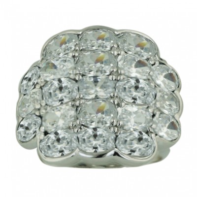 Sterling Silver Ring (21Pcs) 6X4mm Oval Clear Cubic Zirconia--Rhodium Plating/Nickle Free--