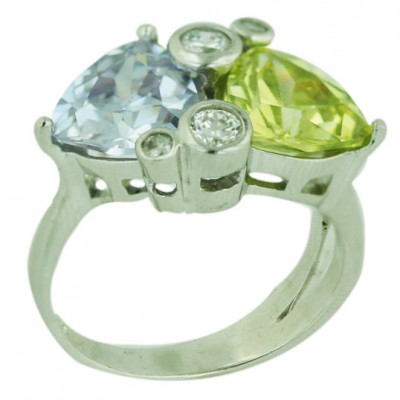 Sterling Silver Ring Lg/Lv Cubic Zirconia Triangle Cubic Zirconia Side by Side