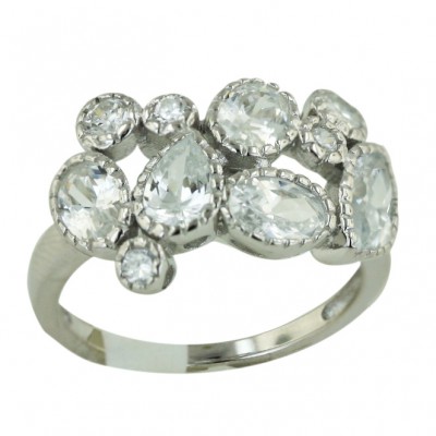 Sterling Silver Ring All Clear Cubic Zirconia Marquis,Oval,Tear Drop+4Pcs Clear Cubic Zirconia
