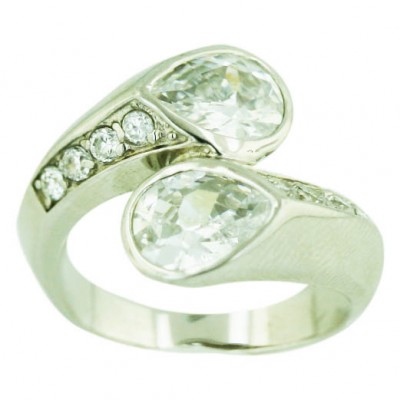 Sterling Silver Ring Oppositive 9X7mm Tear Drop Clear Cubic Zirconia
