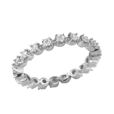 Sterling Silver Ring Round Clear Cubic Zirconia Eternity Band