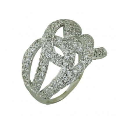 Sterling Silver Ring 2 Tones (Gold 5 Mils 18 K Plating) Oval Clear