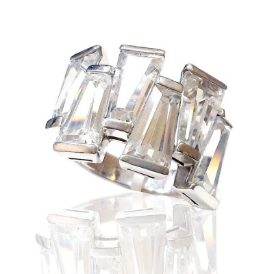 Sterling Silver Ring 6 Up+Down Clear Cubic Zirconia