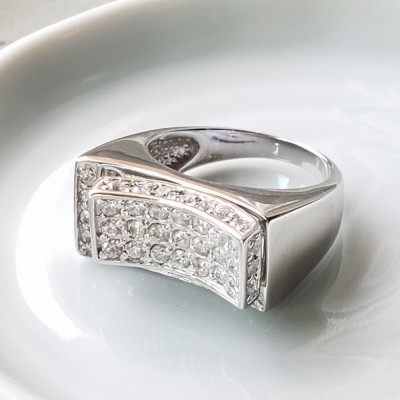 Sterling Silver Ring Concave Pave Clear Cubic Zirconia Platform