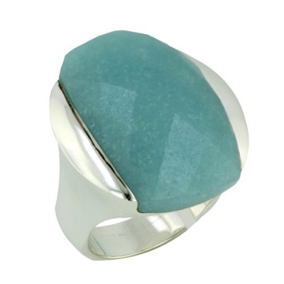 Sterling Silver Ring L=26mm Chess Cut Rectangular Blue Quartzite (M71#1