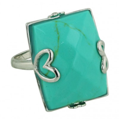 Sterling Silver Ring 22.5X17.5mm Chess Cut Rectangular Faux Turquoise with Plai