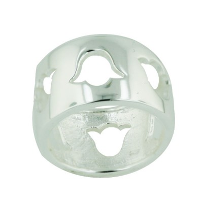 Sterling Silver Ring Plain Wide Band with Open Tulip Cutout--E-coated/