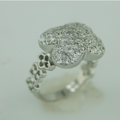 Sterling Silver Ring Pave Clear Cubic Zirconia+Open Flower both Side