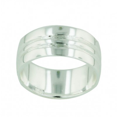 Sterling Silver Ring (W=8mm) Plain Band with Lines