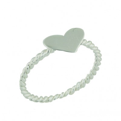 Sterling Silver Ring Plain Tiny Heart with Twisted Thin Band--E-coated