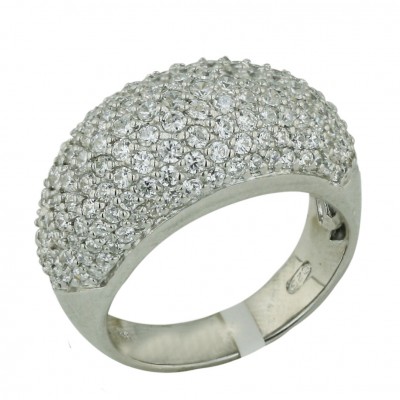 Sterling Silver Ring Pave Clear Cubic Zirconia Dome