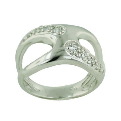 Sterling Silver Ring Open Cutout with Clear Cubic Zirconia