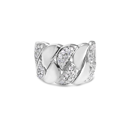 Sterling Silver Ring Plain+Clear Cubic Zirconia 'D'
