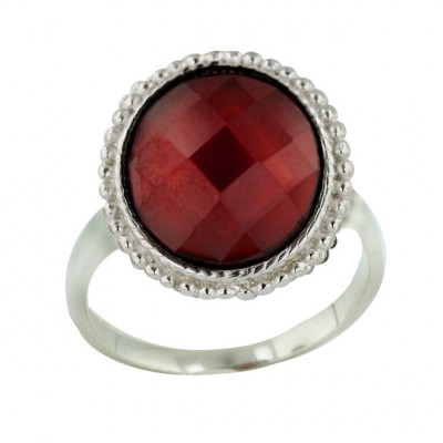 Sterling Silver Ring 13mm Chess Cut Garnet Cubic Zirconia Dome with Doted Around - 6