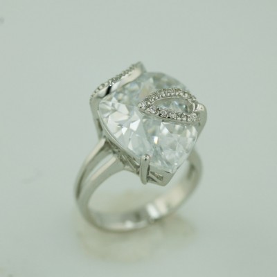 Sterling Silver Ring 20X15mm Chess Cut Tear Drop Clear Cubic Zirconia with Clear Cubic Zirconia