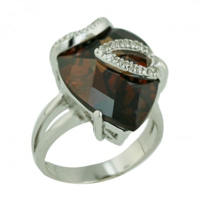 Sterling Silver Ring 20X15mm Chess Cut Tear Drop Coffee Cubic Zirconia with Clear