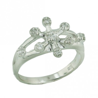 Sterling Silver Ring Clear Cubic Zirconia Star Burst