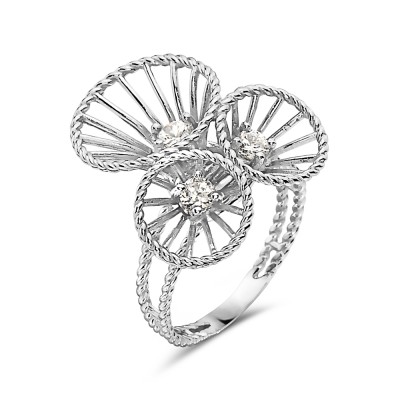 Sterling Silver Ring 3 Open Lines Cone with 1Pcs Clear Cubic Zirconia