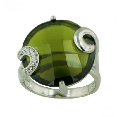 Sterling Silver Ring 20mmx18mm Round Olivine Chess Cut