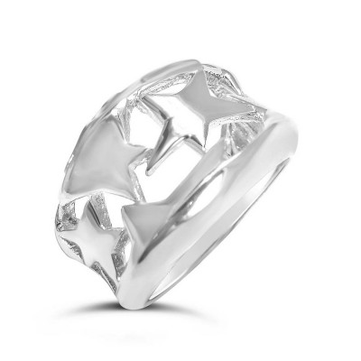 Sterling Silver Ring Multicolor Plain Star--Rhodium Plating Plating