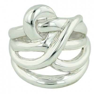 Sterling Silver Ring Plain Criss Cross Lines Make Knot--E-coated