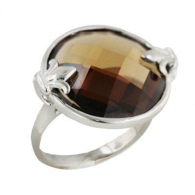 Sterling Silver Ring 18.5 mm Coffee Round Cubic Zirconia Chess Cut with Plain