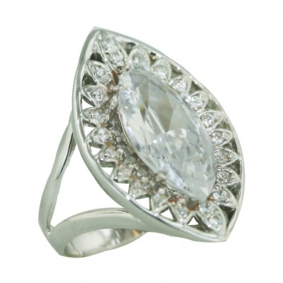 Sterling Silver Ring 16X8mm Marquis Clear Cubic Zirconia with Marquis Clear Cubic Zirconia Ar