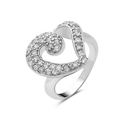 Sterling Silver Ring Pave Clear Cubic Zirconia Open Heart