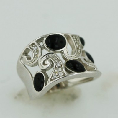 Sterling Silver Ring 5 Oval Onyx Clear Cubic Zirconia