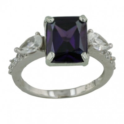 Sterling Silver Ring 10X8mm Rectangular Ame Cubic Zirconia+6X4mm Tear Drop Clear Cubic Zirconia Bot