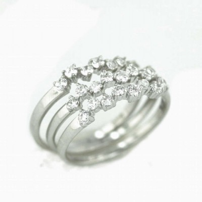 Sterling Silver Ring (3Pcs Stack Set) Up+Down Clear Cubic Zirconia